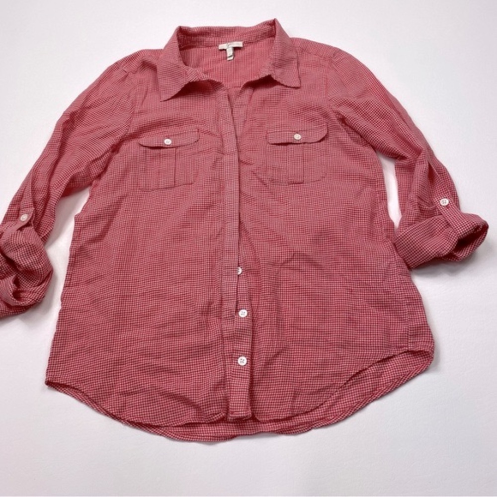 Joie Red Checked Button Down Shirt Size Medium - image 1